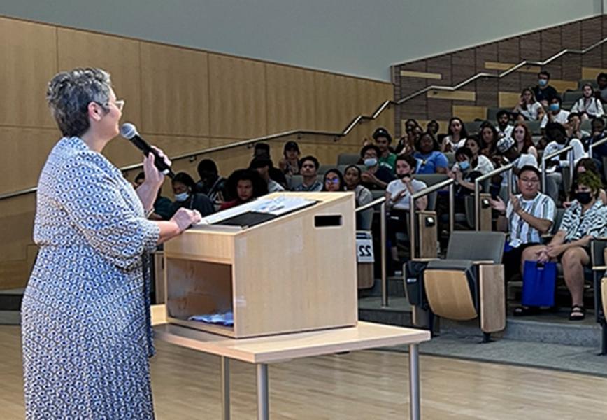 Dean Karen Ferrer-Muniz at orientation.